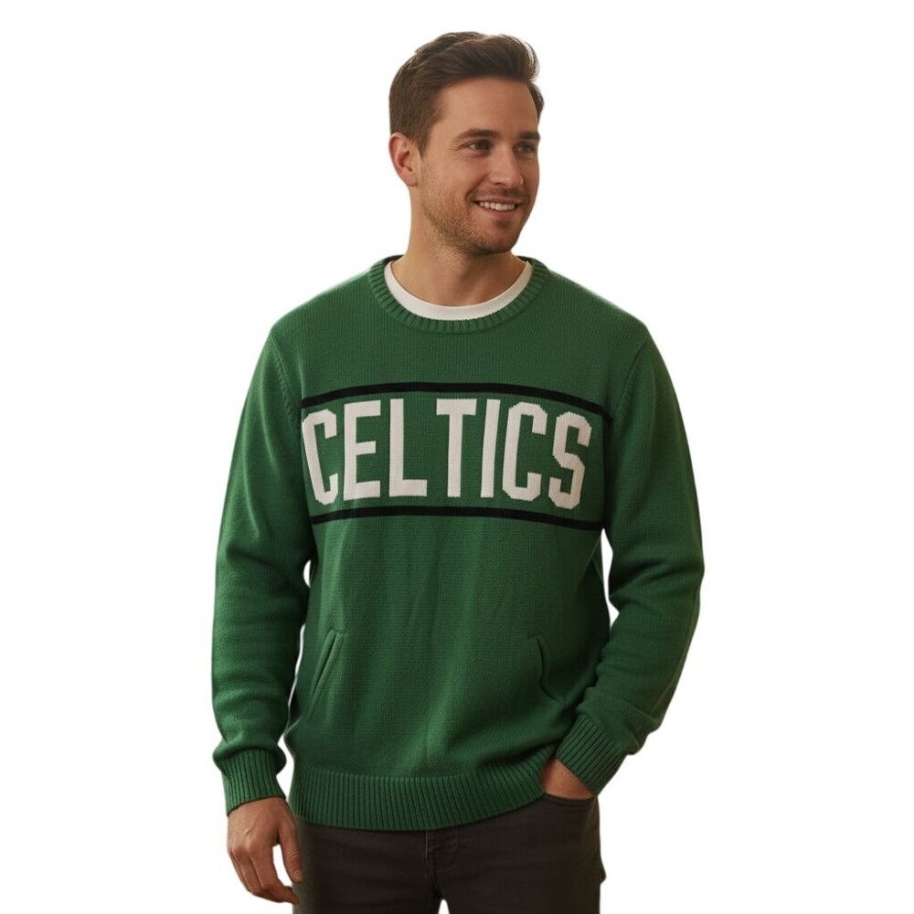 UNK Celtics Green Crewneck Cotton Blend Sweater Logo Pockets Size XL